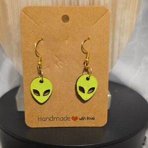 Handmade Alien Face Earrings - Green